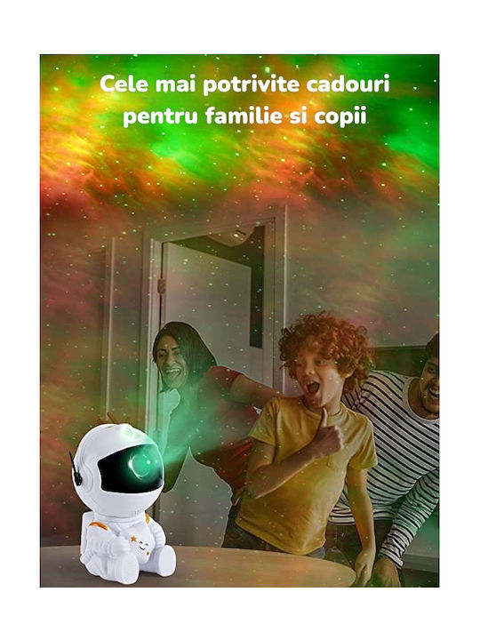 Led Περιστρεφόμενο Παιδικό Φωτιστικό Projector με Προβολή Αστεριών Λευκό