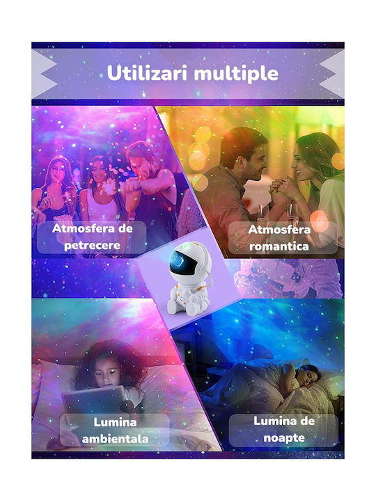 Led Περιστρεφόμενο Παιδικό Φωτιστικό Projector με Προβολή Αστεριών Λευκό