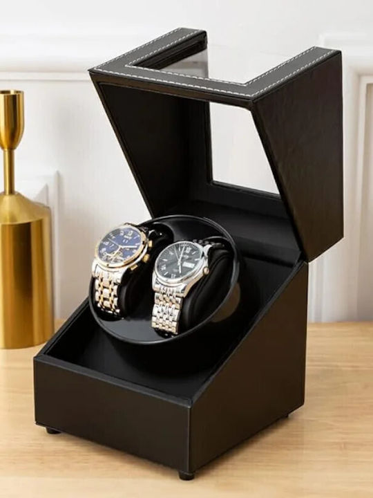 Leather Watch Winder 2 with Transparent Cap Black