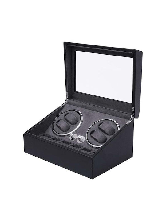 Cutie Întors Ceasuri Iuni Watch Winder 4 + 6 Spații de Depozitare Piele Ecologică Neagră