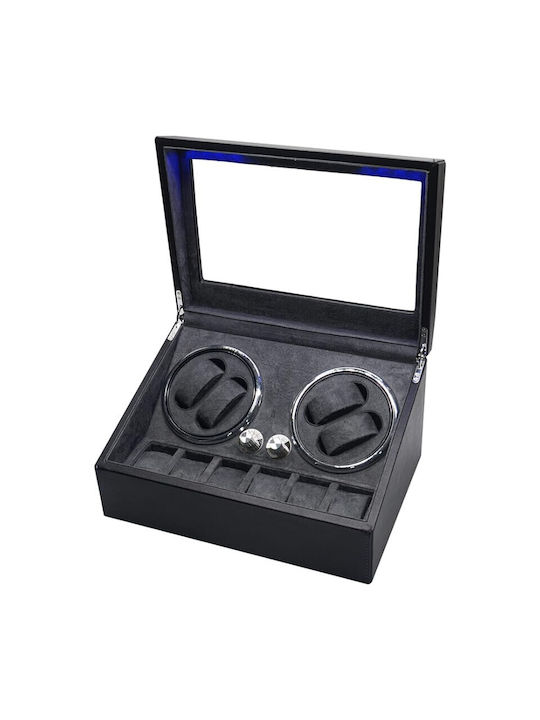Cutie Întors Ceasuri Iuni Watch Winder 4 + 6 Spații de Depozitare Piele Ecologică Neagră