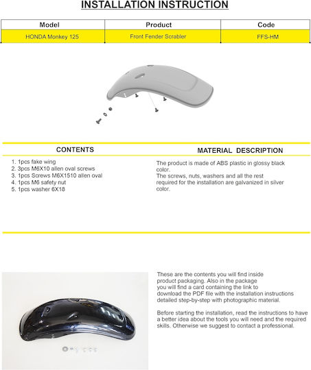 C-Racer Front Motorcycle Front Wheel Fender for Honda Monkey Black 1pcs