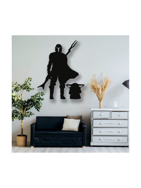 Decorațiune de Perete din Metal Krodesign Mandalorian & Yoda Dimensiune 60 Cm Negru Grosime 1.5 Mm