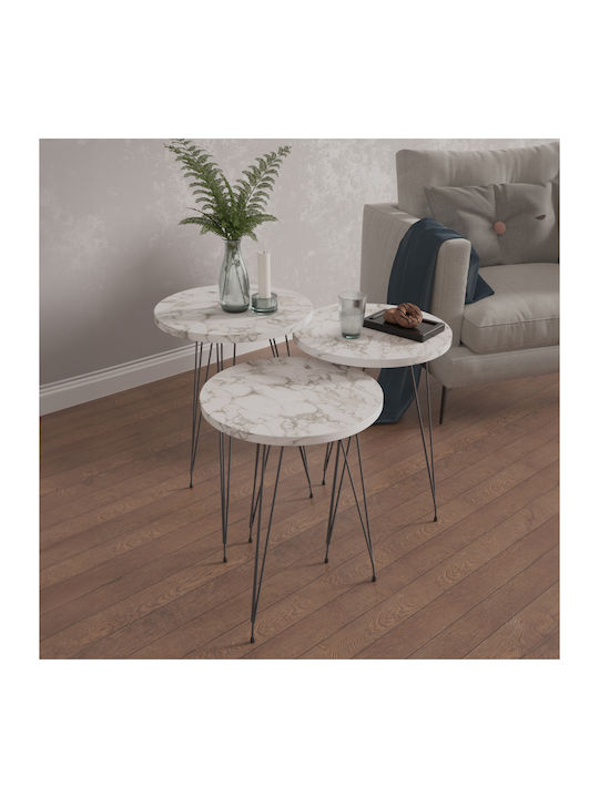 Round Side Table Nissa Wooden White Marble-black L33xW33xH56cm.