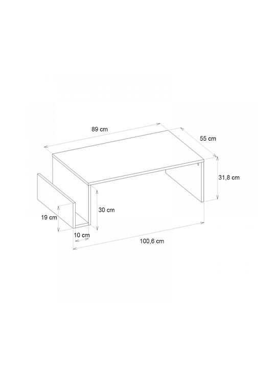Rectangular Central Coffee Table Regnar Wooden Sapphire Oak W100.6xD55xH31.8cm