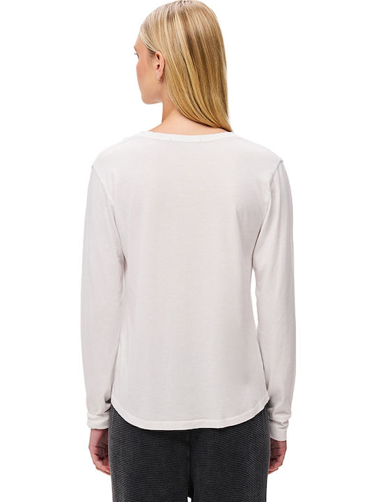 Women's Blouse Cotton Long Sleeve with V Neckline White