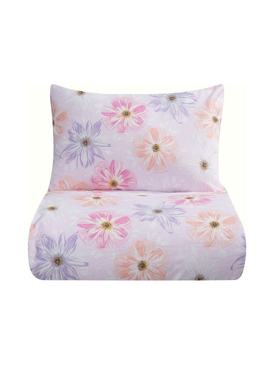 Lino Home Duvet Cover Set Cotton Single with Pillowcase 160x240 Blume Lilac