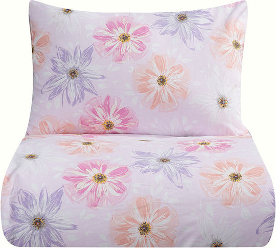 Lino Home Комплект Плик за Завивка Памучен Единичен с Калъфка 160x240 Blume Люляк