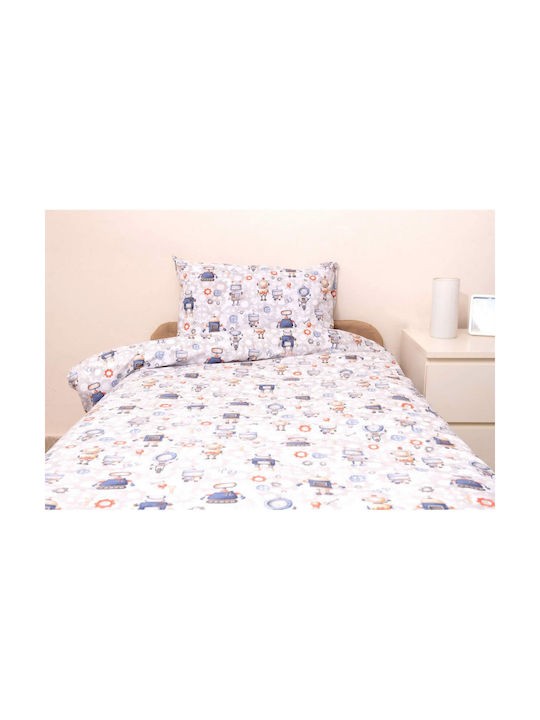 Viopros Set Pătură Pentru Copii Single Cu Față De Pernă Robot Alb 160x240 cm