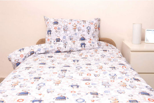 Viopros Ρομπότ Πάπλωμα Κούνιας Γκρι Λευκό 120x160cm