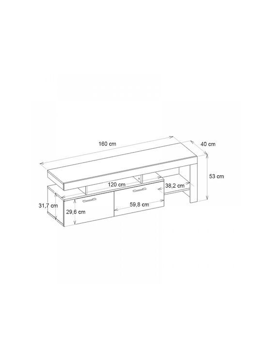 TV Stand Acnes Black - Walnut L160xW40xH53cm