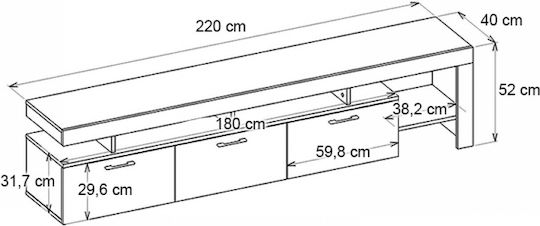 Елемент За Телевизор Acnes Бял - Сапфирен Дъб М220xД40xВ52cm