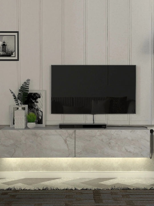 TV Stand with LED Lighting Marble Effect White L135xW31.6xH25cm