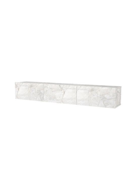 TV Stand Damla Made of Metal & Wood with LED Lighting White Marble Effect L180xD29.5xH29.5cm