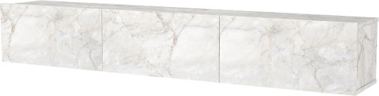 TV Stand Damla Made of Metal & Wood with LED Lighting White Marble Effect L180xD29.5xH29.5cm