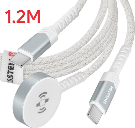 Cablu Încărcător Magnetic Swissten pentru Apple Watch + Conector Usb-c Usb-c Alb