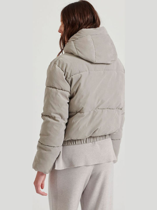 Women's Short Puffer Jacket for Winter with Hood Gray