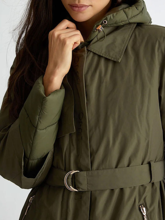 Imbottito Women's Long Puffer Jacket for Winter Khaki