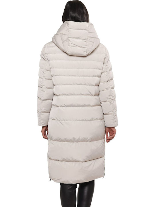 Women's Long Puffer Jacket Double Sided for Winter with Hood Graphite