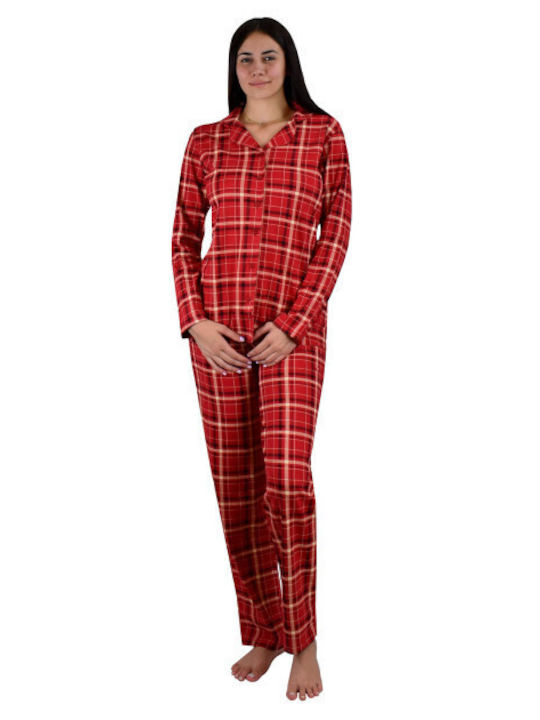 Poleren Winter Damen Pyjama-Set Rot