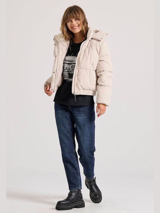 Funky Buddha Kurz Damen Puffer Jacke für Winter Chalk