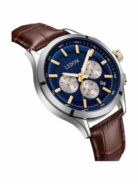 Le Dom Men's Watch 42mm Battery with Brown Leather Strap