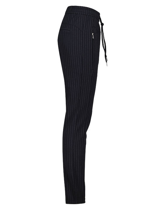 Red Button Women's Fabric Trousers with Elastic Striped Black