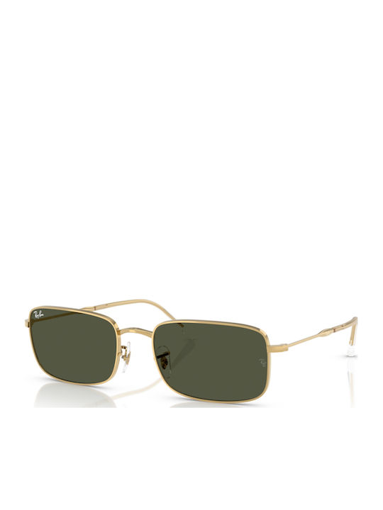 Ray Ban Unisex Sunglasses with Gold Metal Frame and Green Lens