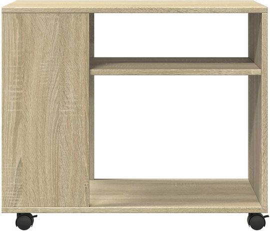 Rectangular Side Wooden Coffee Table with Wheels Sonoma Oak W70xL35xH60cm