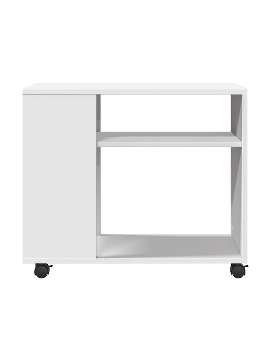 Rectangular Side Table Wooden with Wheels White M70xW35xH60cm