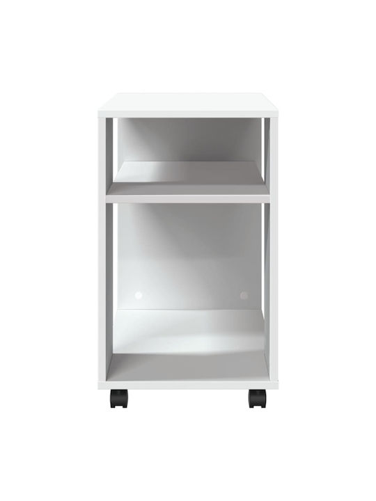 Rectangular Side Table Wooden with Wheels White M70xW35xH60cm