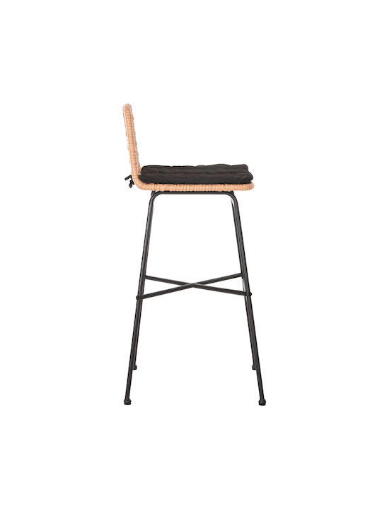 Hocker für Bar Für den Außenbereich Rattan Gerald mit Kissen Black, Beige 1Stück 49x50x101cm