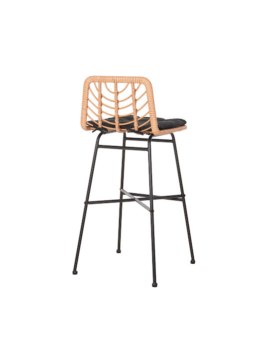 Hocker für Bar Für den Außenbereich Rattan Gerald mit Kissen Black, Beige 1Stück 49x50x101cm