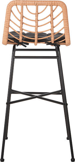 Hocker für Bar Für den Außenbereich Rattan Gerald mit Kissen Black, Beige 1Stück 49x50x101cm