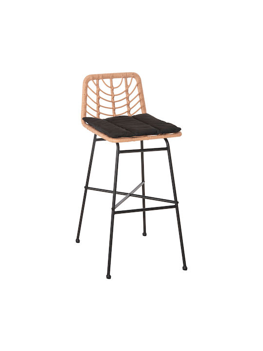 Hocker für Bar Für den Außenbereich Rattan Gerald mit Kissen Black, Beige 1Stück 49x50x101cm