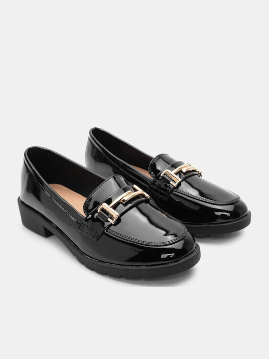 Lackleder Damen Loafers in Schwarz Farbe