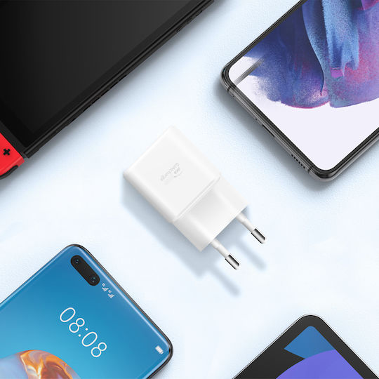 Swissten Φορτιστής Χωρίς Καλώδιο GaN με 2 Θύρες USB-C 20W Power Delivery Λευκός (22070500)