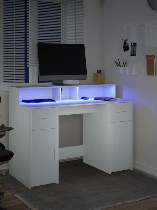 Γραφείο Ξύλινο Λευκό με LED & USB θύρες 120x55x91εκ.