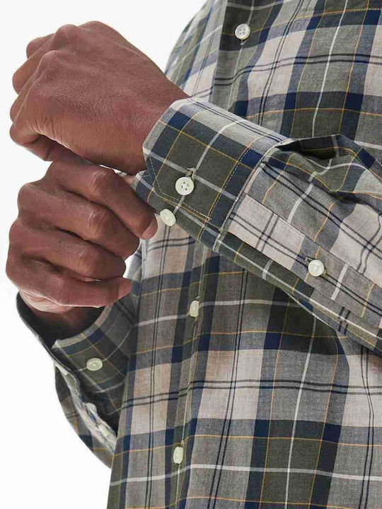 Long-sleeved Cotton Shirt Checked Green