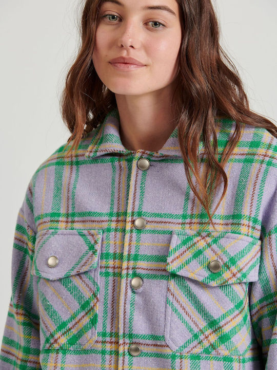 Γυναικείο Καρό Λιλά Overshirt