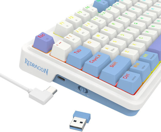 Redragon K664WBP-RGB-PRO Ασύρματο Gaming Μηχανικό Πληκτρολόγιο με Cherry MX Red διακόπτες και RGB φωτισμό (Αγγλικό US) Λευκό