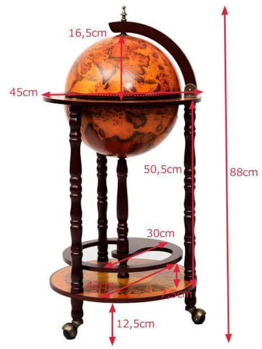 Wooden Globe Bar Wine Cabinet 88 Cm X 45 Cm X 45 Cm Costway Hw47195