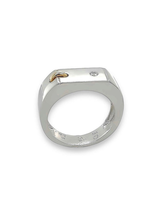 Xryseio Men's White Gold Ring with Zircon 14K