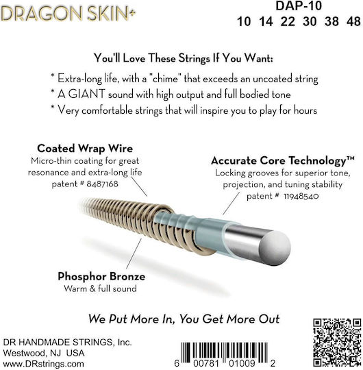 DR Σετ Phosphor Bronze Χορδών 10 - 48" για Ακουστική Κιθάρα DR DRAGOSKIN+
