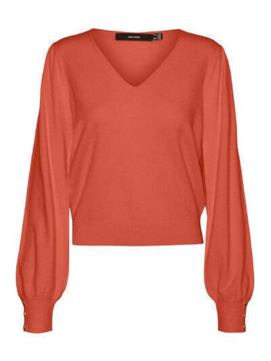 Vero Moda Winterlich Damen Bluse Langärmelig mit V-Ausschnitt Orange