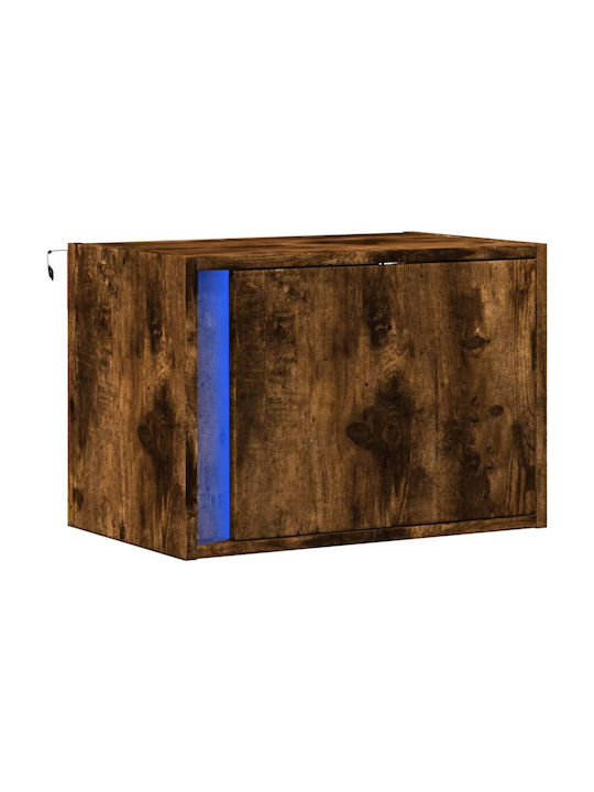 Vidaxl Wall-Mounted Bedside Table with LED Lights Smoked Oak 50x31x35cm 1 Piece Brown