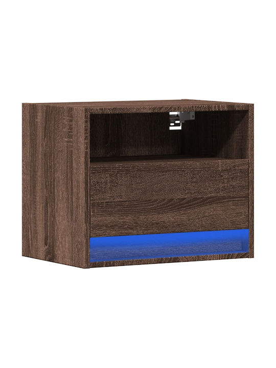 Vidaxl Wall-Mounted Bedside Table with LED Lights Brown Oak 50x34x40cm 1 Piece Brown