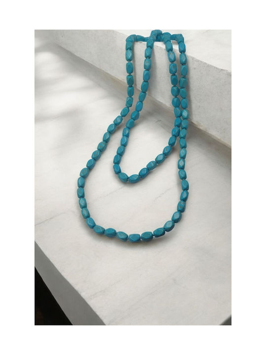 Turquoise Necklace with Ceramic Stone-Shaped Beads