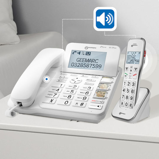 Geemarc Senior Telephone Corded Base Station Combi 596 Additional Handset White