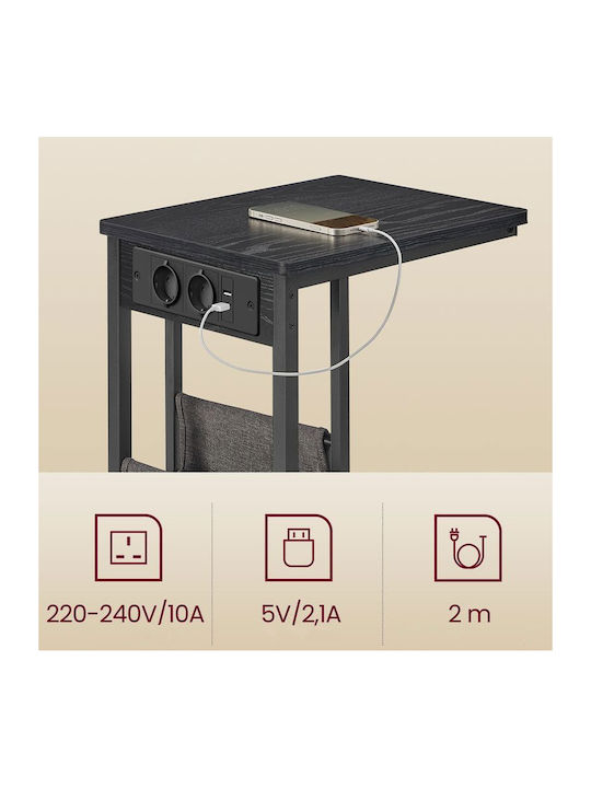 Side Table with Built-in Outlets & USB 40x30x62 Vasagle LET356B02 Wood Metal